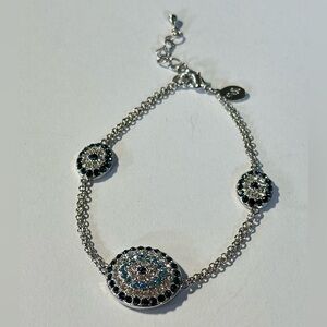 Joan Boyce Evil Eye Crystal & Enamel Reversible Silvertone Double Chain Bracelet